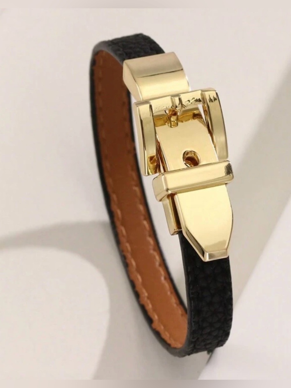 LUX | Buckle Bracelet | Gold-Tone Metal & Black/Brown Vegan Leather